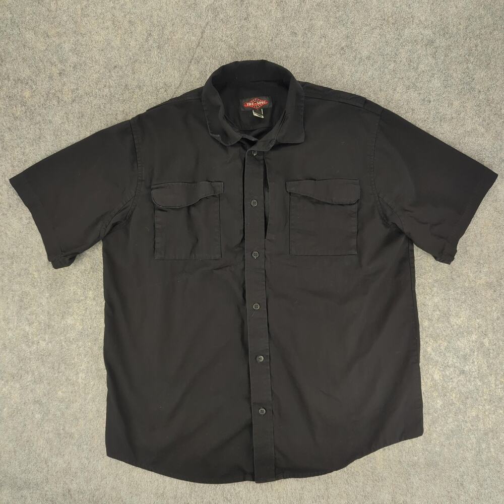 Tru-Spec Shirt Mens Large Black Short Sleeve Button Up Utility Workwear Cotton